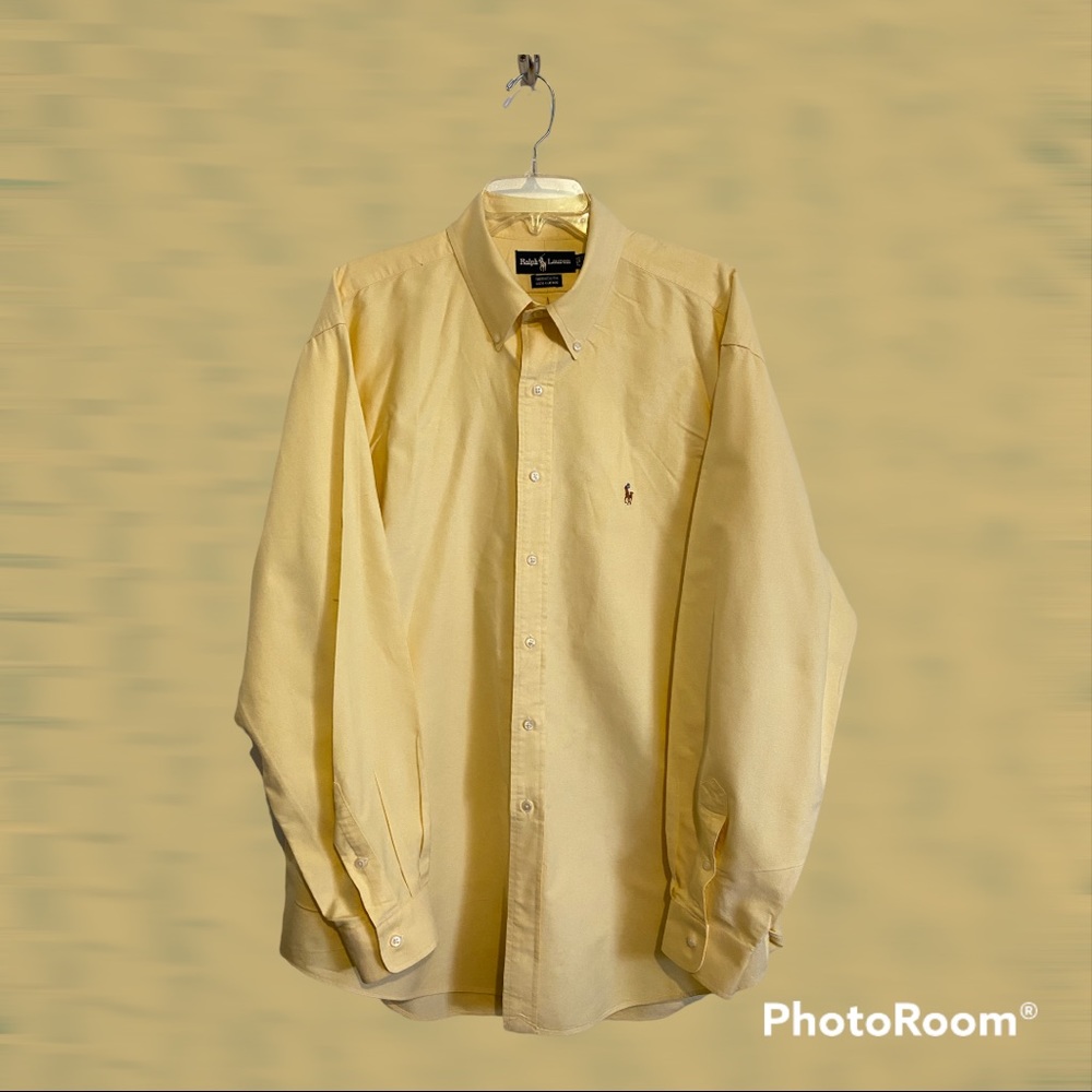 Polo Ralph Lauren Yarmouth 100% Cotton Oxford Light Yellow Dress Shirt.